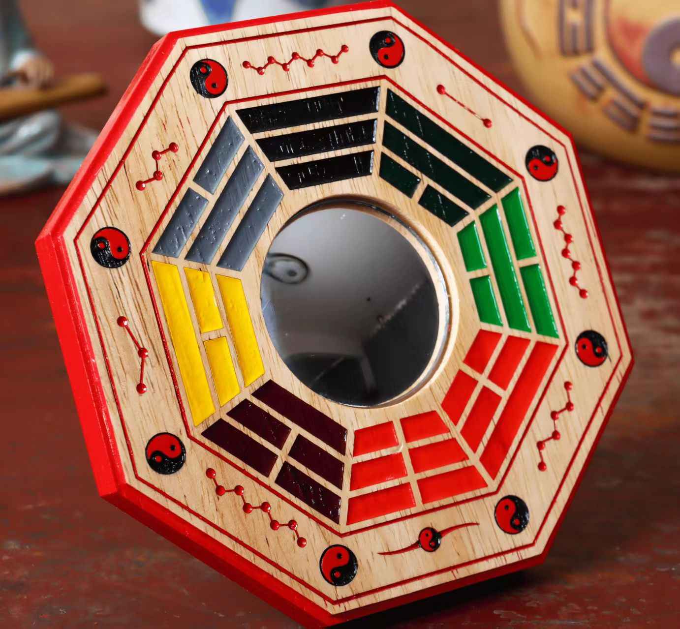 Peach Wood Qian Kun Mirror – Yin-Yang Balancing Feng Shui Talisman with Hand-Painted Art